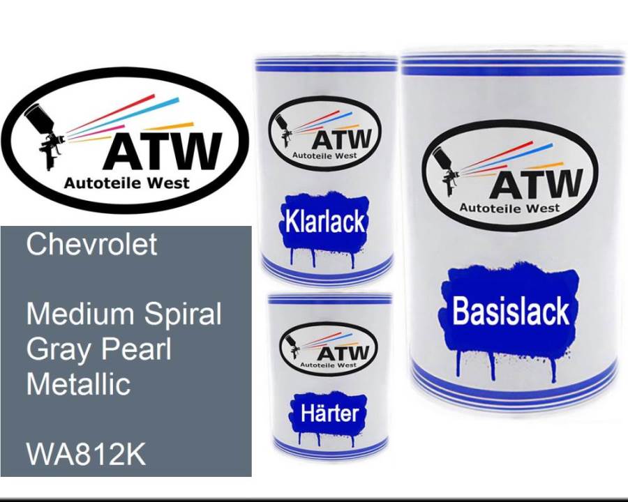 Chevrolet, Medium Spiral Gray Pearl Metallic, WA812K: 500ml Lackdose + 500ml Klarlack + 250ml Härter - Set, von ATW Autoteile West.